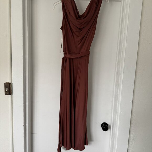 Maeve Asymmetric Tie-Waist Satin Midi Dress - Size L - Pink/Rose - Picture 4 of 6